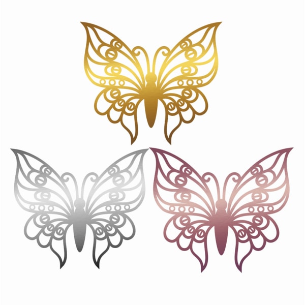 3D Butterfly Decorations Party Wall Decor Stickers Decals, 72 stk 3 mønstre 3 størrelser, (roseguld & guld & sølv)