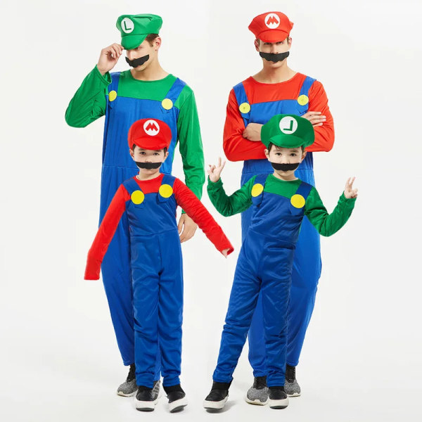 Mub- RS583 Barnens Mario Kläder Super Mario Kostymer Halloween Cosplay Anime Kostym Förälder-barn Rollspel Kostym Mario vuxen män Grön Mario adult men Green XL