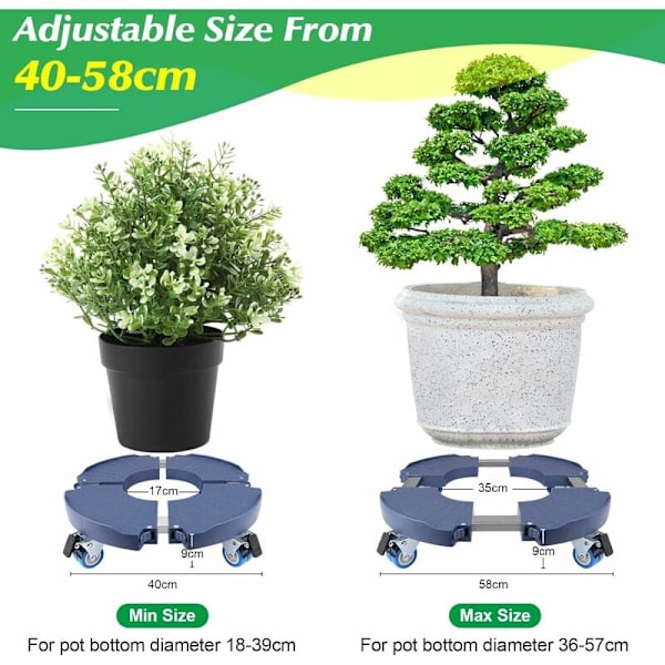 Planteholder med hjul, justerbar planteholder 40-58 cm til blomsterpot parasolbase, rullebakke til indendørs til udendørs, bæreevne 150 kg