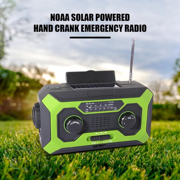 Vejrradio, nødhåndsving lommelygte, bærbar Survival Solar Radio，2000mAh batteri med stor kapacitet