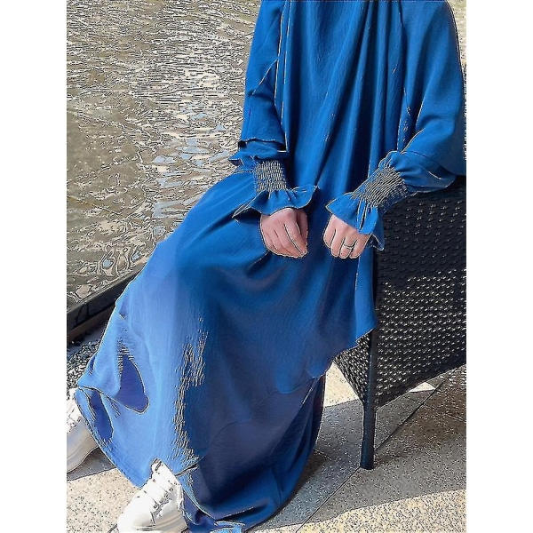 Ramadan Eid Muslimsk Kvinna Jilbab 2-delad Abaya med Hijab Lång Khimar Niqab Set Överhuvudtaget Bönklänning Islam Outfit Djellaba Burka marinblå set XL-XXL