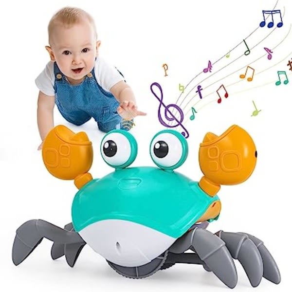 Baby 1 år gammel, LED musikalsk interaktiv sensor krypende krabbe baby for 6 9 12 24 måneder, gave til baby gutt jente - WELLNGS