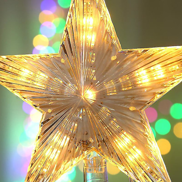 Julgrans Topp Med 10 LED-lampor Batteridriven - Varmvit Upplyst Julgrans Topp - Stjärna Julgrans Topp