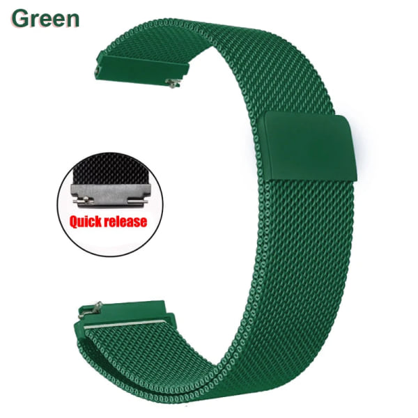 Magnetisk spenne Milanese rustfritt stål armbånd for Samsung Watch4 Huawei GTR2 16mm 18mm 20mm 22mm Casual Fashion Watch Accessori Grønn Green 12mm