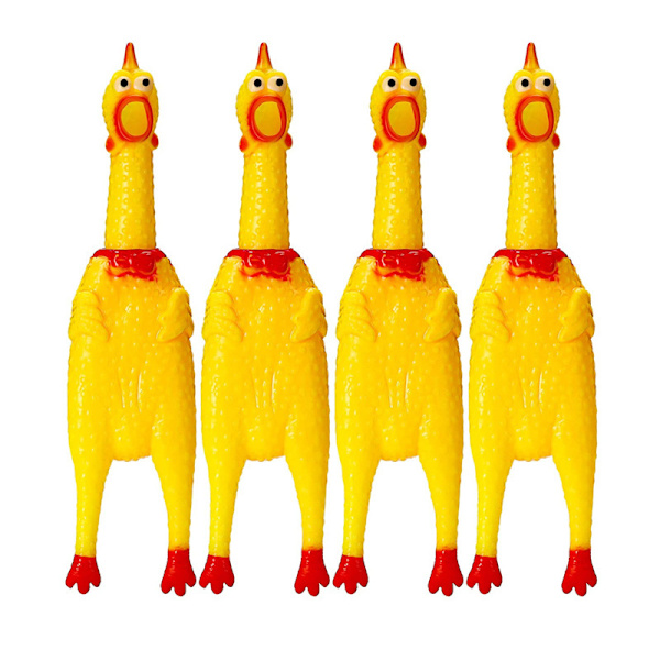 4 gula plastkycklingar, hundleksak, kycklingens desperata rop