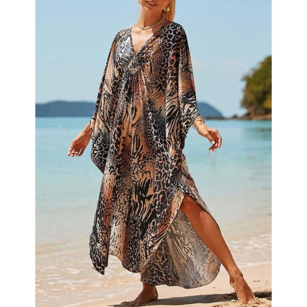 Kjoler Cover Up for Badetøy Dame Plus Size Animal Print Resort Dress