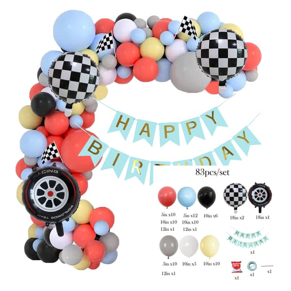 Bursdagsballongsett med racingtema og bakteppe for babyshower og festdekorasjon Style 4