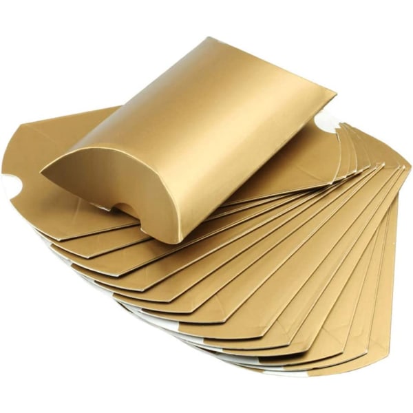 100 Pcs Wedding Creative Pillow Box, Candy Gift Box, Suitable for Wedding Birthday and Christmas (Gold)