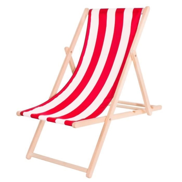 SPRINGOS® sammenklappelig havestol i træ - Rød/Hvid - 90x53x68 cm - 120 kg
