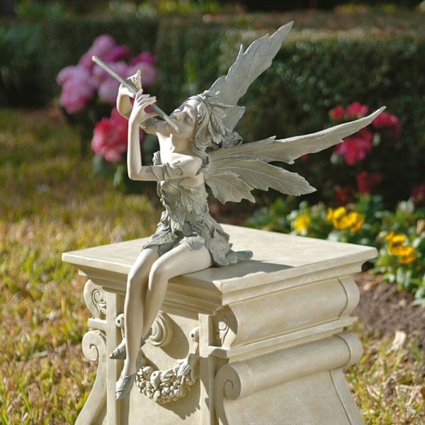 West Wind Fairy Siddende Have Statue, 7,6 tommer, Pol