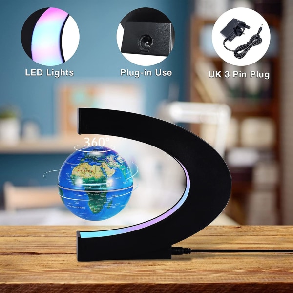 Flytande världsklot med färgade LED-ljus C-form magnetfält Levitation Världskarta Globe (eu)