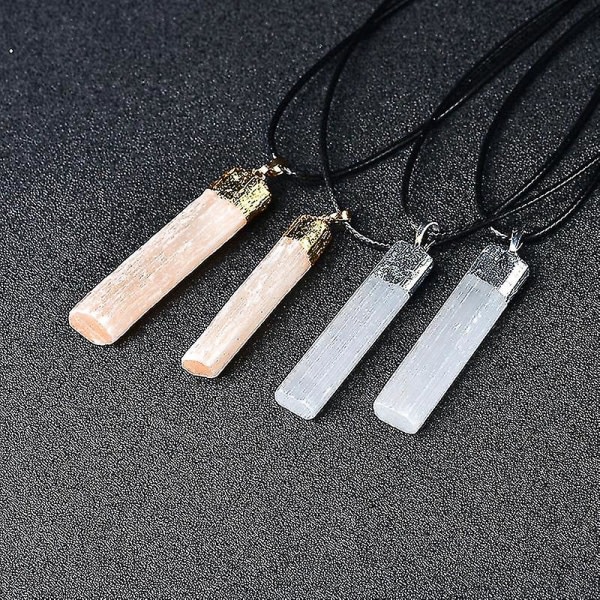 Naturligt Selenit Gips Hänge Halsband Mineralprov Smycken Reiki Healing Kristall Energi Sten DIY Gåvor Amulett