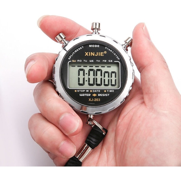 Digitalt stoppur, vattentät 1/100 sekunders noggrannhetstimer, stor ficka LCD-skärm väckarklocka för fotbollståg sportcoach