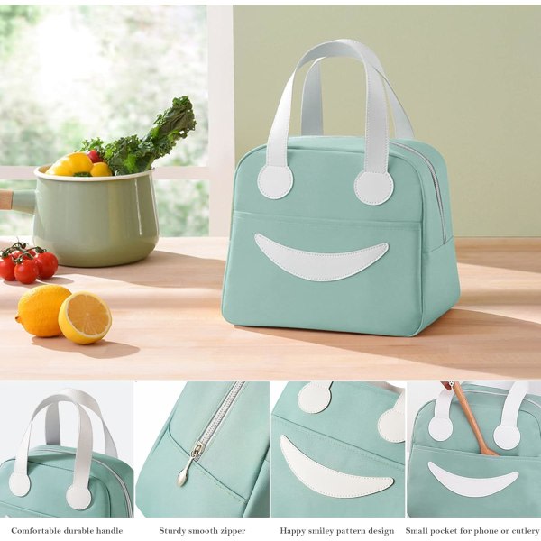 Insulated Cooler Smiley Lunch Bag Easy Clean Lunch Box Bag Suitable for Women Men Kids.