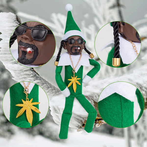 Snoop on a Stoop Elf, 1 st 24cm Elf på Hyllan Dock, Hip Hop Elf Dock Plysch Leksak för Påsk Elf Ornament Heminredning Julgåva 4