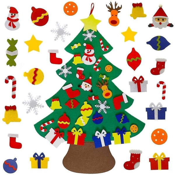 DIY filt julgran med 30 prydnader, julklappar för barn nyår