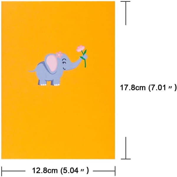 Pop-up Gratulasjonskort, 3D Elefant, perfekt for bursdagsfester, bursdagsgaver, jubileer