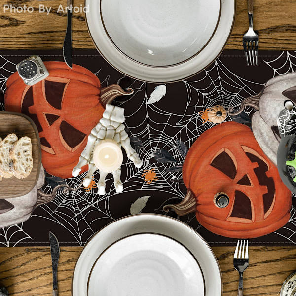 Mustat Kurpitsat Hämähäkinseitit Halloween-Pöytäliina, Kausimainen Syksyinen Keittiön Ruokapöydän Koriste Kotijuhliin 13x72 Tuumaa