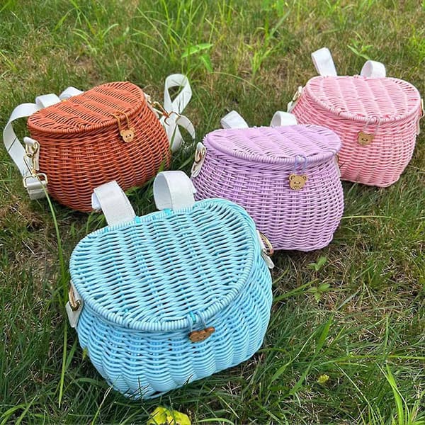 Hand-Woven Bicycle Basket Electric Scooter Storage Container Large Capacity Strong Load-Bearing Bicycle Handlebar Basket with Straps Blue