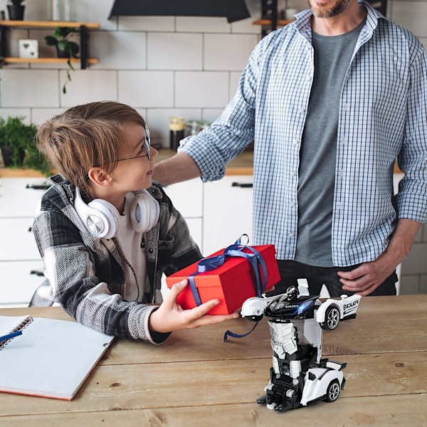 Fjärrstyrd Bil, 1:18 Transformerande Leksak, 2-i-1 Transformerande Robotleksak med 2,4 GHz Fjärrkontroll, Polisbil, Leksak White