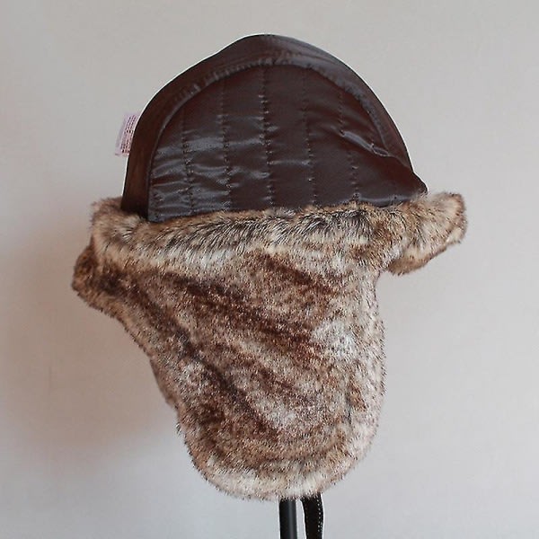 Vinterhatt for menn og kvinner Pilot Aviator Bomber Trapper Hat Faux Fur Leather Cap With Earflaps