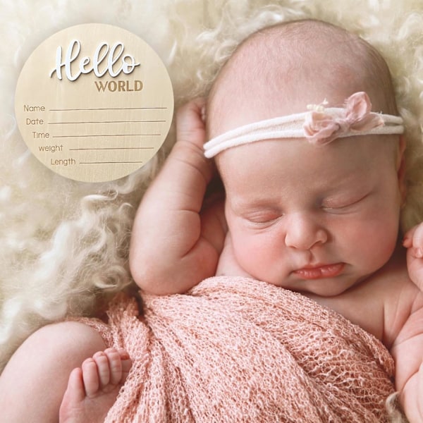 Nyfödd Ankomstskylt, 15 cm Trä Hello World Skyltar Baby Välkomstskylt, Hello World Barnrumsinredning Skylt för Baby, Nyfödda Pojkar och Flickor Gåva