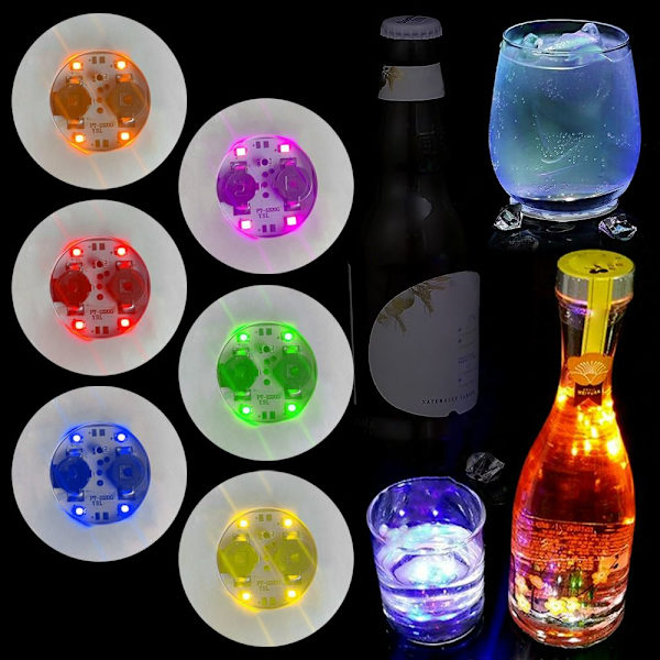 12 st LED-färgade underlägg Vin-flaska Lampor underlägg Glödande
