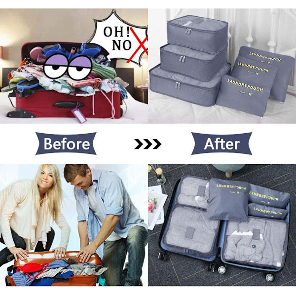 8-pack Packningskuber, Klädväskor, Resväskaorganisatör för semester och resor, Packningskubeset Resekuber - Vit kaktus White2