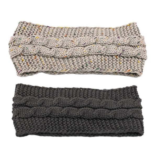 Varmare pannband för kvinnor med kabelstickat pannband för vinter (ljusgrå* mörkgrå prick)