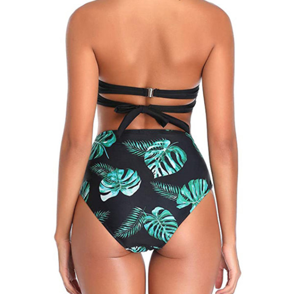 Vår og sommer damebadedrakt sexy bikini med trykt grønn grønn XL