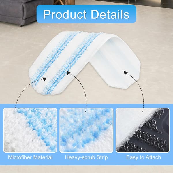 6-pak mikrofiber moppepuder kompatible med O-Cedar H2prO fladmoppesystem, vaskbart og genanvendeligt moppehoved til Ocedar H2pro fladmoppe, holdbart