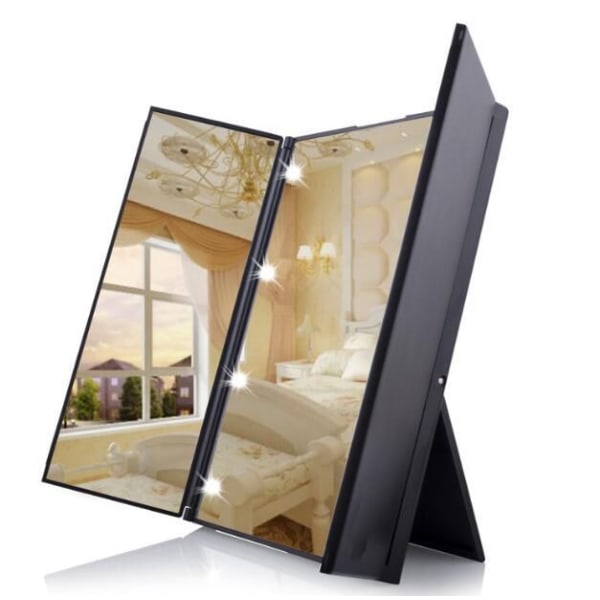 Opplyst Trifold Mirror for Beauty Makeup Travel Mirror Compact (Hi Black)