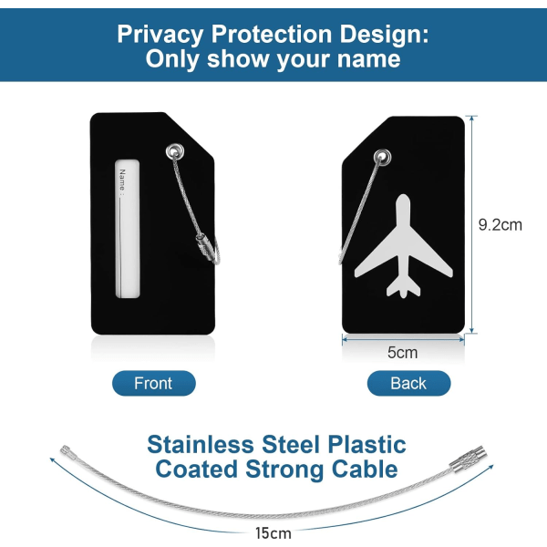 PCS Silikon bagasjemerker, koffert-ID-sett, håndveskemerker Reisetilbehør for innsjekket bagasje, håndbagasje og håndvesker - svart