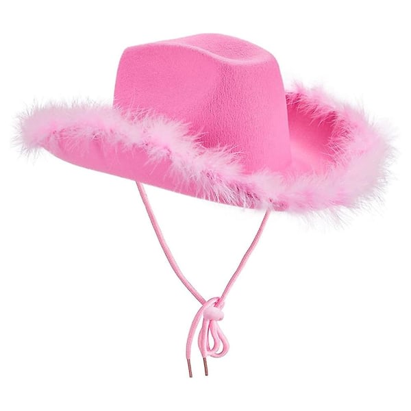 Pink cowboyhat med fjerbred solhat til kvinder og mænd
