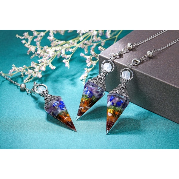 Chakra Krystal Pendulum Sekskantet Reiki Healing Krystal Points Ædelsten Dowsing Pendulum For Divination Scryin