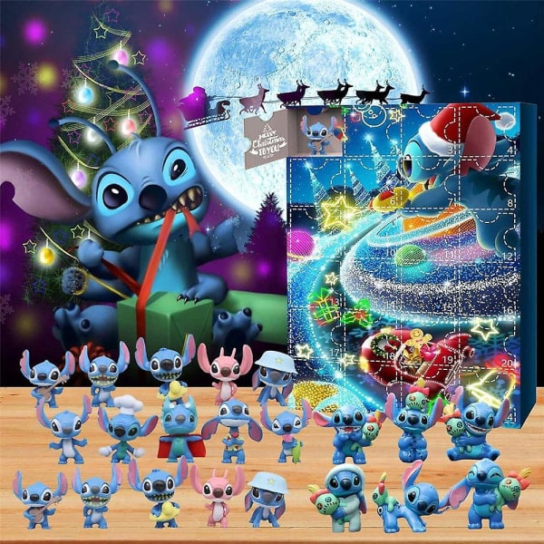 Stitch 2023 joulun adventtikalenteri, joulun 24 päivän lähtölaskentakalenterit, 24 kpl söpöjä piirrettyjä stitch-hahmoja sokealaatikon lahjat