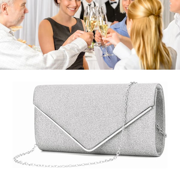 Dame Aften Taske Stilfuld Elegant Glitrende Fest Bryllup Håndtaske med Kæde til Bryllupsfest Formel Sølv Medium Størrelse