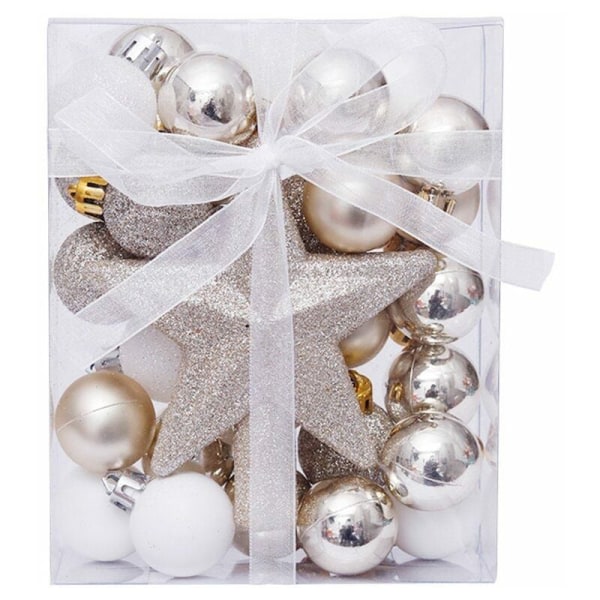 Dekorativ henger, Mini julepynt hengesett, hengende juletre, glittermatt juletrepynt (hvitt gull)