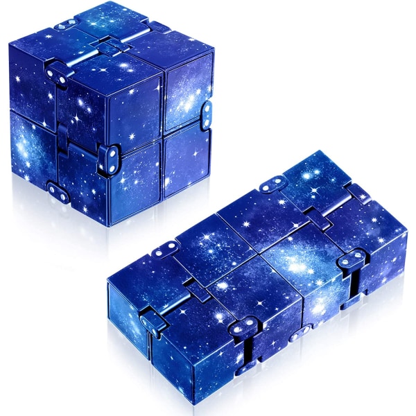 2 delar Infinity Cube Infinite Fidget Toys Mini Cube Pussel Cube Finger Fidget Toy för stress och ångest avslappnande leksak (Blå stjärnhimmel)