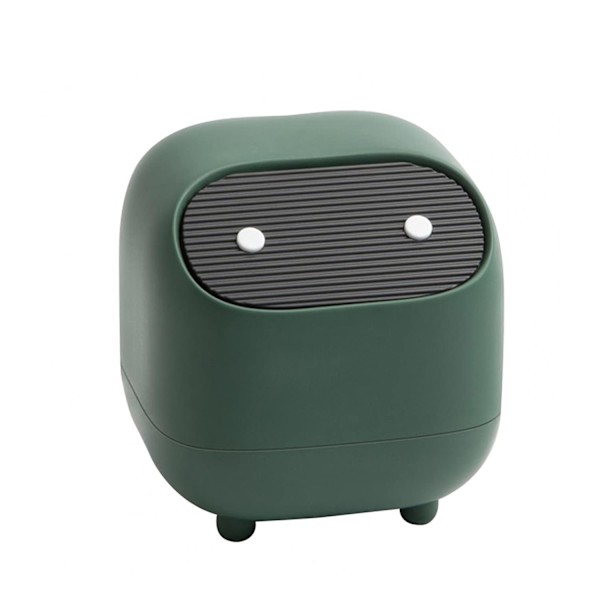 Liten papperskorg, söt Ninja Press skrivbordsbehållare med lock Green