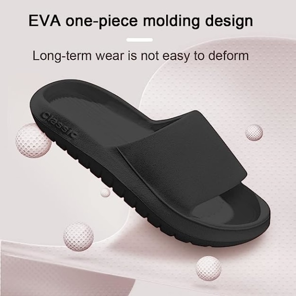 Hustofflor för män och kvinnor Strandrutschbanor Halkfria lätta duschskor med öppen tå Snabbtorkande extra tjocka sandaler