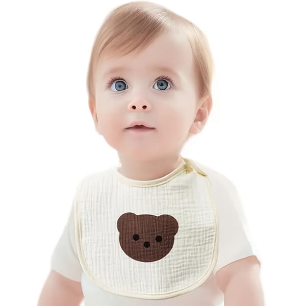 2-pack haklappar i bomullsgasväv - U-formade rapdukar, salivhanddukar för nyfödda Teddy Bear