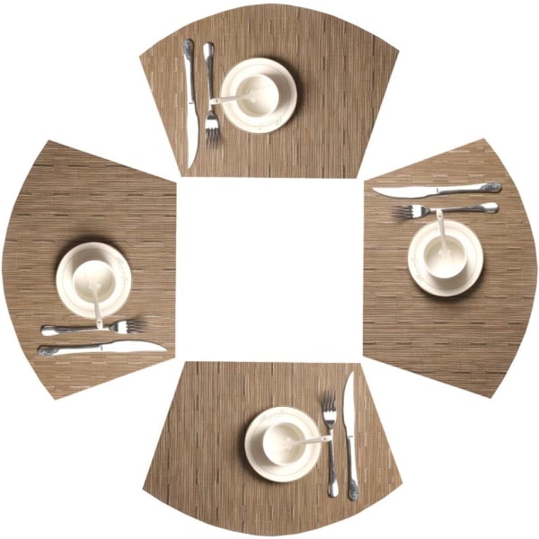 Rundt bord dækkeservietter Sæt med 4 kile dækkeservietter Varmebestandige runde bordsmåtter aftørres (4, brun)