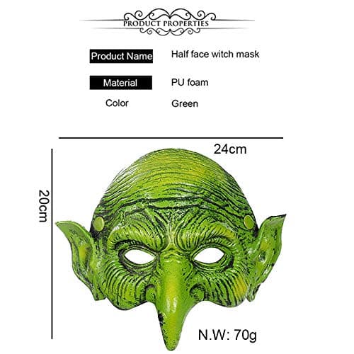 Häxmask Grön Goblin Mask Halloween Karneval Party Kostym