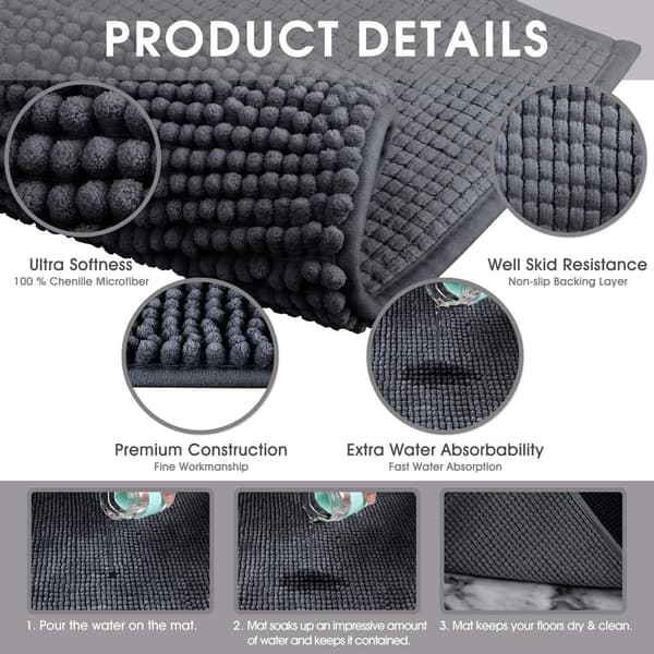 40x60 cm (Mørkegrå) Bademåtte Skridsikker Absorberende Badeværelsesmåtte Dark grey