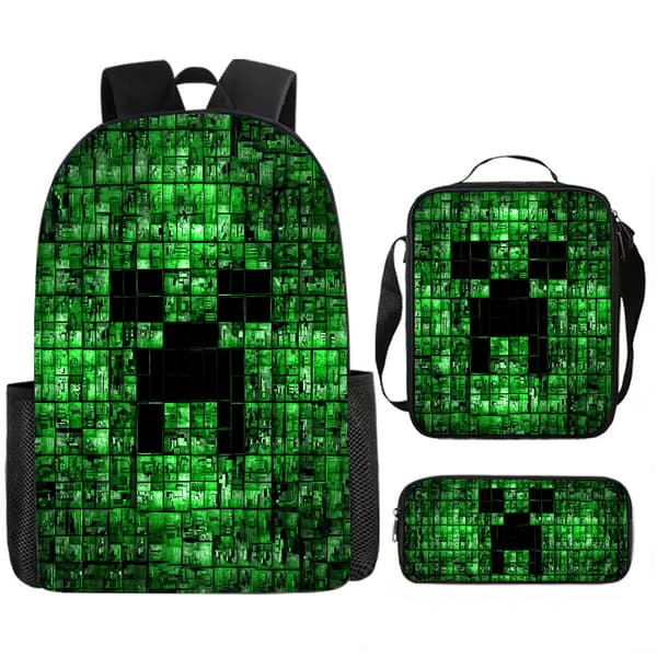 Rygsækssæt i Pixel Game-stil, 3 dele, Stor Kapacitet Casual Skolerygsæk til Studerende 4 Three-piece set