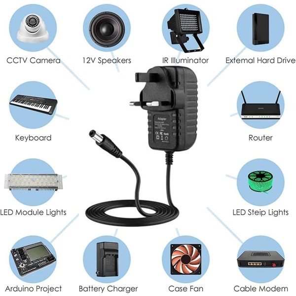 12V 2A Strømforsyningsadapter, AC-adapter 100-240V til 12V DC Strømforsyningsadapter Driver Transformer Universal