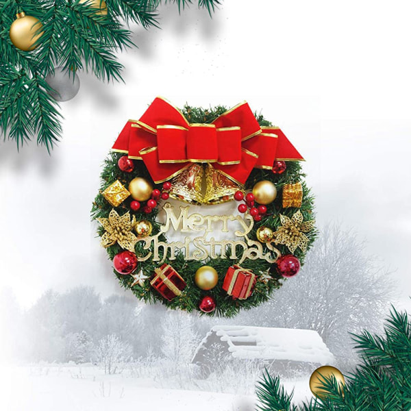 Kunstig furu julekranspynt for inngangsdørvindu, feriedekorasjoner Wreath Chr