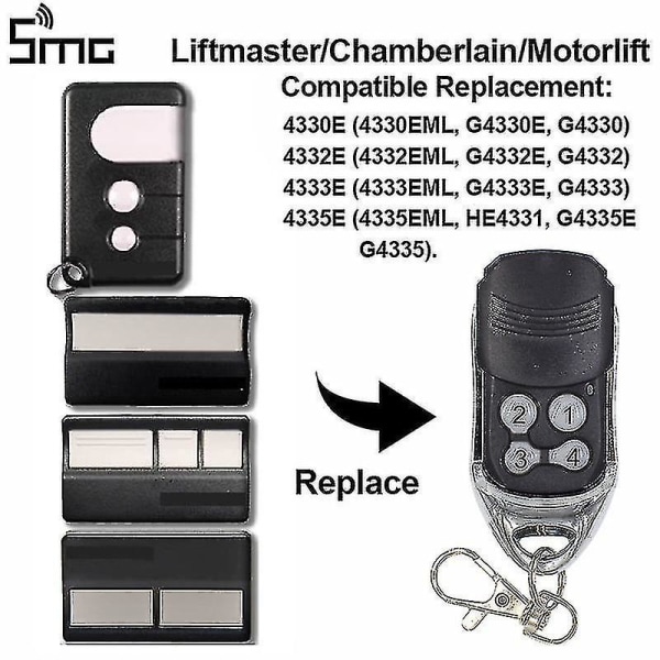 Chamberlain Liftmaster Garasjeport Fjernkontroll Motorløft 1a5639-7 D-66793 94335e 4335e 4330e 4333e 4332e Erstatning 433 Mhz (FMY) 4335e etc