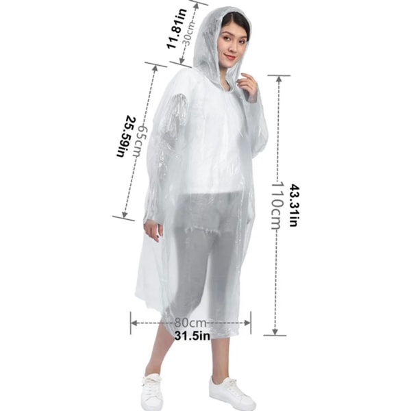 10 st Regnrockar med Huva Transparent Regnkappa Engångs Regnkappa Regnrock